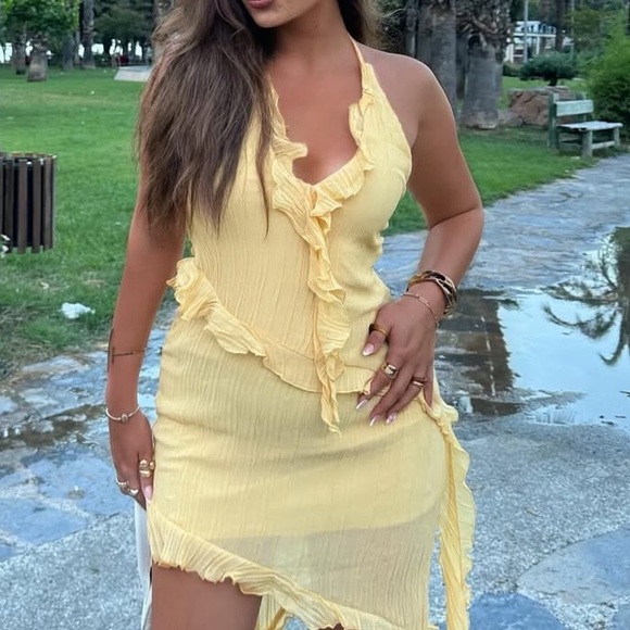 Zara Light Yellow Backless Ruffle Dress - Picture 3 of 4